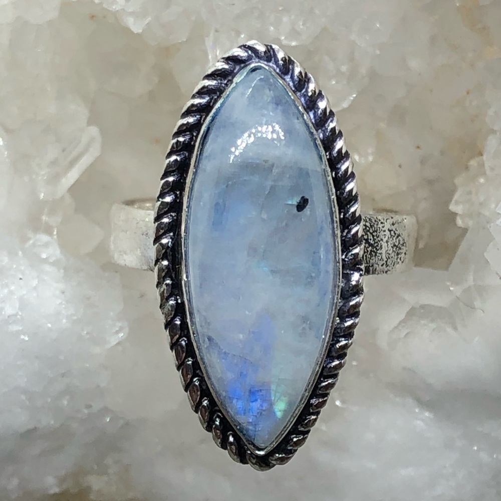 Bright blue flash moonstone ring 925 stamped